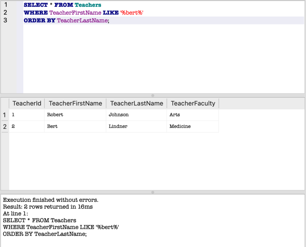 Search pattern with %