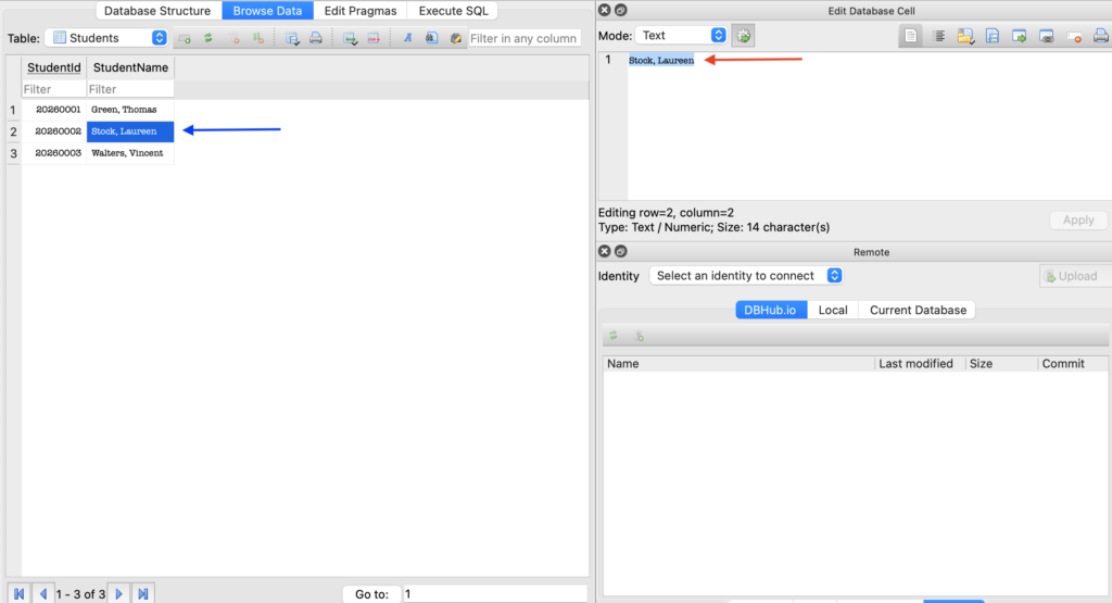 Update a field in a row